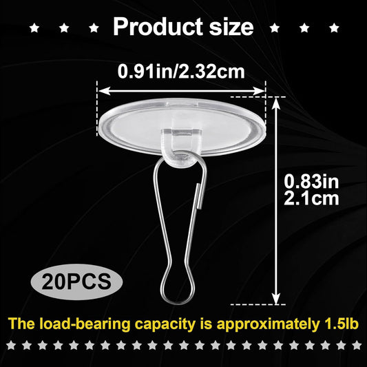 20 Pack Self-Adhesive Ceiling Hooks for Hanging, Small Sticky Ceiling Discs with Metal Hook, Removable Transparent Wall Hanger for Christams Wedding Birthday Party Decorations