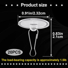 20 Pack Self-Adhesive Ceiling Hooks for Hanging, Small Sticky Ceiling Discs with Metal Hook, Removable Transparent Wall Hanger for Christams Wedding Birthday Party Decorations