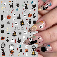 6 Sheets Halloween Nail Art Stickers Decals Cute Orange Flowers Ghost Black Cats Nail Stickers Horror Blood Eyeball Nail Design Adhesive Sliders Halloween Nail Art Supplies for Women DIY Manicure