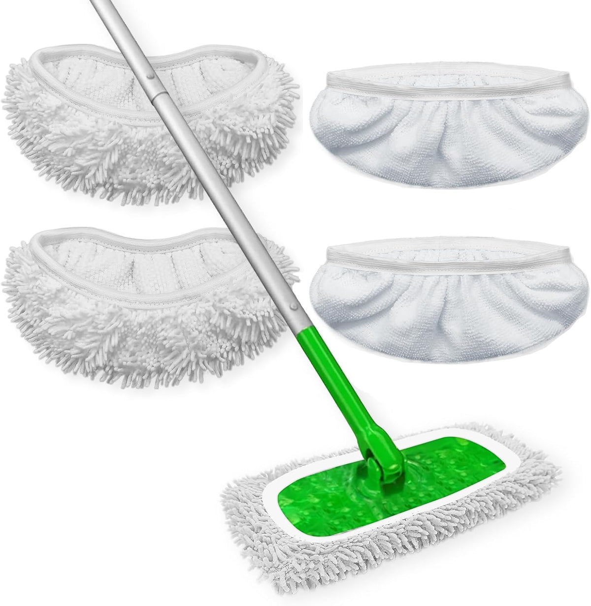 Reusable Microfiber Mop Pads Washable Wet Pads Compatible with Swiffer Sweeper Refills Pads for Wet & Dry Sweeping Cloths Mop Head Replacement for Household Cleaning (4PCS)