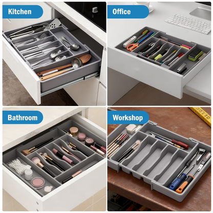 Rinima Large Silverware Drawer Organizer for Kitchen, Expandable Utensil Tray for Spoons Forks Knives Tools, 6-8 Slots