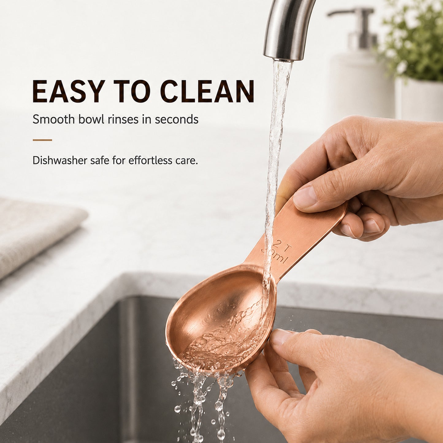 1 Pcs Coffee Scoop, 2 Tablespoon Measuring Spoon for Ground Coffee, Durable Stainless Steel, Easy to Use and Clean(Rose Gold）