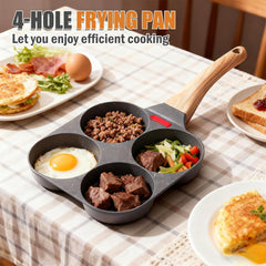 Egg Pan Nonstick, 4 Holes Egg Frying Pan with Silicone Small Scraper & Oil Brush, Versatile Breakfast Skillet, Suitable For Gas Stove And Induction Cookware, Pancake, Breakfast, Omelette Pan