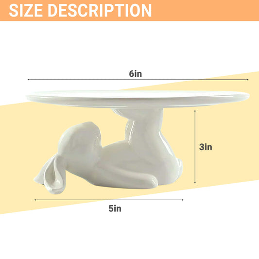 qecacvv 8 Inch Bunny Cake Plate Ceramic, Easter Cake Stand with Edge, White Decorative Stand for Cookies, Eggs, Candy Display