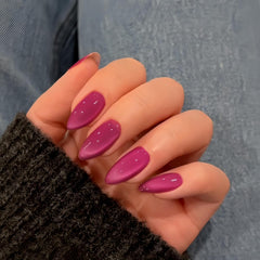 KQueenest Cat Eye Light Pink Press on Nails Medium Almond, 30 Pcs Glitter Nude Pink Fake Nails Press ons, Sparkly Acrylic Nails with UV Coating, Reusable Glue on Nails for Women Summer