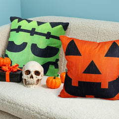 Tegeme 4 Pcs Halloween Pillow Covers 18x18 Inch Ghost Black Cat Monster Pumpkin Funny Pillow Covers Farmhouse Rustic Burlap Pillowcase Halloween Linen Cushion Case for Sofa Couch Home Indoor