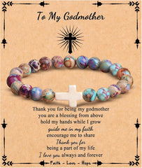 JoycuFF  , Cross Bracelets for Women, Faith Religious Easter Catholic Christian Jewelry, Meaningful Baptism Communion Confirmation Natural Stone Bracelets for Women