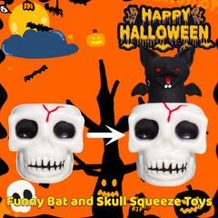 Spooky Halloween Stress Balls (1-Pack) Skull Squishy Squeeze Ball Toys, Halloween Toys, Stretchy Skull Stress Relief Balls, Squishy Demon Bats Pop It Ball Fidget Toy for Kids and Adults.