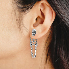 Halloween Skull Earrings with Heart Cutout - Punk Gothic Jewelry for Women Men, Alloy Electroplated Goth Ear Accessories, Lightweight 5g, 4cm Length, Hypoallergenic (Silver/Gold)