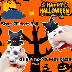 Spooky Halloween Stress Balls (1-Pack) Skull Squishy Squeeze Ball Toys, Halloween Toys, Stretchy Skull Stress Relief Balls, Squishy Demon Bats Pop It Ball Fidget Toy for Kids and Adults.