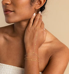 14k Gold Plated Hand Chain for Women,Trendy Ring Bracelet Hand Chain Non Tarnish Beaded Cubic Zircon Infinity Finger Ring Slave Bracelet Stack Jewelry Gifts for Women