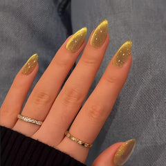 KQueenest Cat Eye Light Pink Press on Nails Medium Almond, 30 Pcs Glitter Nude Pink Fake Nails Press ons, Sparkly Acrylic Nails with UV Coating, Reusable Glue on Nails for Women Summer