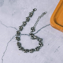 Caiyao Punk Stainless Steel Skull Skeleton Linked Chain Bracelet Tibetan Prayer Bead Mala Bracelet for Men and Women, Skull Jewelry Gift