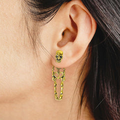 Halloween Skull Earrings with Heart Cutout - Punk Gothic Jewelry for Women Men, Alloy Electroplated Goth Ear Accessories, Lightweight 5g, 4cm Length, Hypoallergenic (Silver/Gold)