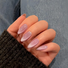 KQueenest Cat Eye Light Pink Press on Nails Medium Almond, 30 Pcs Glitter Nude Pink Fake Nails Press ons, Sparkly Acrylic Nails with UV Coating, Reusable Glue on Nails for Women Summer