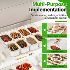 Portable Snackle Box Container, 8 Compartments Divided Serving Tray with Lid and Handle for Veggie Tray Charcuterie Boxes Fruit Storage Candy Organizer, Dishwasher Safe