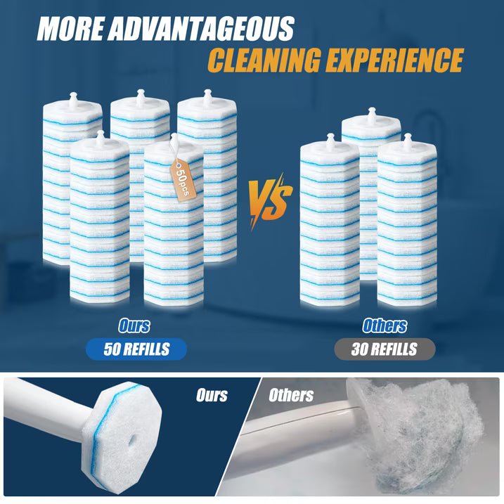 50PC Toilet Bowl Wand Refills, Replacement Heads for Bathroom Washroom Cleaning Pads, Disposable Toilet Brush Refills