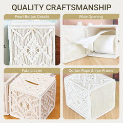 Tissue Box Cover, Square Tissue Box Holder Boho Decor Tissue Organizer, Bohemian Handmade Woven Tissue Cube Box for Bathroom Living Room Kitchen, Send Goods from Local Warehouse