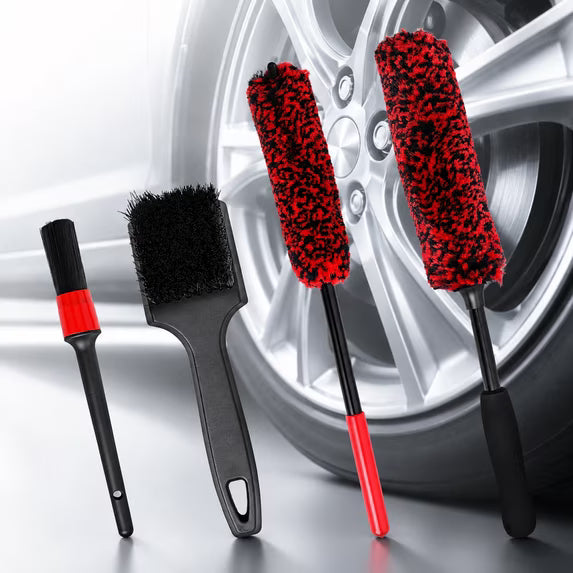 4 Pack Long Handle Wheel Cleaner Brush Kit, Bendable Car Wheel Brush & Microfiber Tire Brush, Wheel Barrel Brush for Cleaning Wheels and Rims