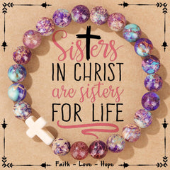 JoycuFF  , Cross Bracelets for Women, Faith Religious Easter Catholic Christian Jewelry, Meaningful Baptism Communion Confirmation Natural Stone Bracelets for Women