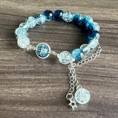 Fashion Simple Alloy Star Bracelet Galaxy Saturn Planet Glass Beads Braceley Link Chain Charm Bracelet