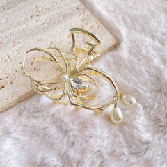 1PCS Large Metal Spider Hair Claw Clips for Women and Girls Thick Long Hair, Nonslip Gold Spooky Spider Hair Clamp Clips with Pearls Design Headband Hair Styling Accessories for Halloween Holiday Gift