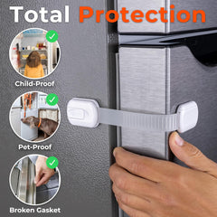 2-Pack Child Proof Fridge Lock with Adhesive - Adjustable Baby Proofing Straps - Refrigerator Lock for Kids - Freezer Latch to Keep Door Closed - for Toddlers, Cats, & Dogs - Universal Compatibility