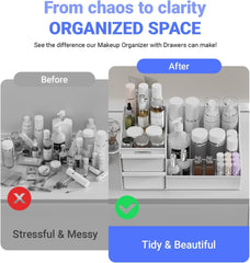 Makeup Organizer with Drawers, Cosmetic Organizer for Vanity Dresser Bathroom Countertop, Large Capacity Makeup Organizer for Skincare, Lipstick, Palettes, Perfume & Brush Display Holder