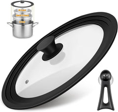 Vertical Standing Universal Lid Interchangeable Handle - 10 to 12 Inch for Pots and Pans Fits, Tempered Glass Heat Resistant Silicone Edge, Dishwasher Safe without BPA