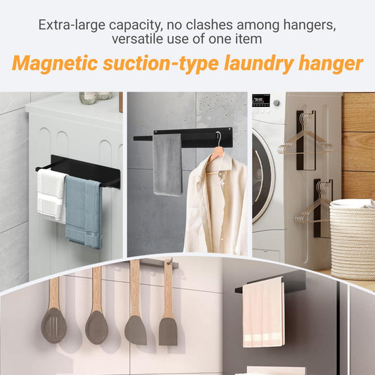 Magnetic Hanger Holder for Laundry Room, Space-Saving Hanger Organizer for Washing Machine Dryer, Holding up to Velvet Wire Plastic Hangers,Send Goods from Local Warehouse