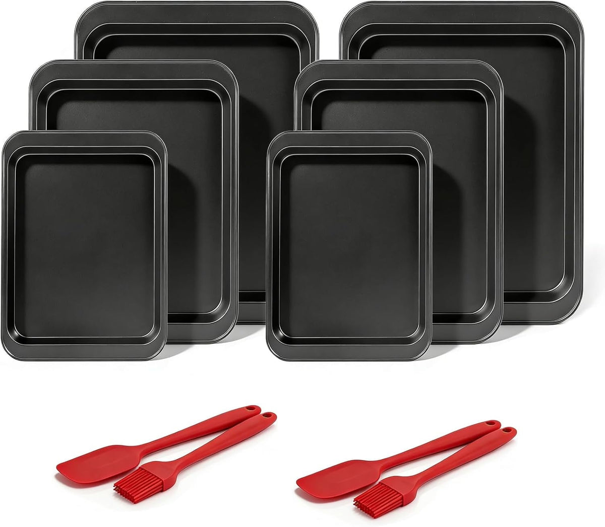 Baking Sheet Pan Set of 3, Nonstick Rectangle Cake Baking Sheet for Oven, Small, Medium & Large Baking Sheet Pans, Baking Pan for Cake Brownie Cookie, Rust & Warp Resistant, Easy Clean