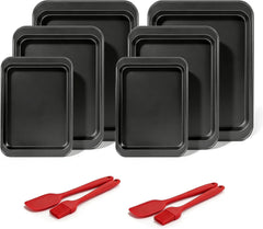 Baking Sheet Pan Set of 3, Nonstick Rectangle Cake Baking Sheet for Oven, Small, Medium & Large Baking Sheet Pans, Baking Pan for Cake Brownie Cookie, Rust & Warp Resistant, Easy Clean