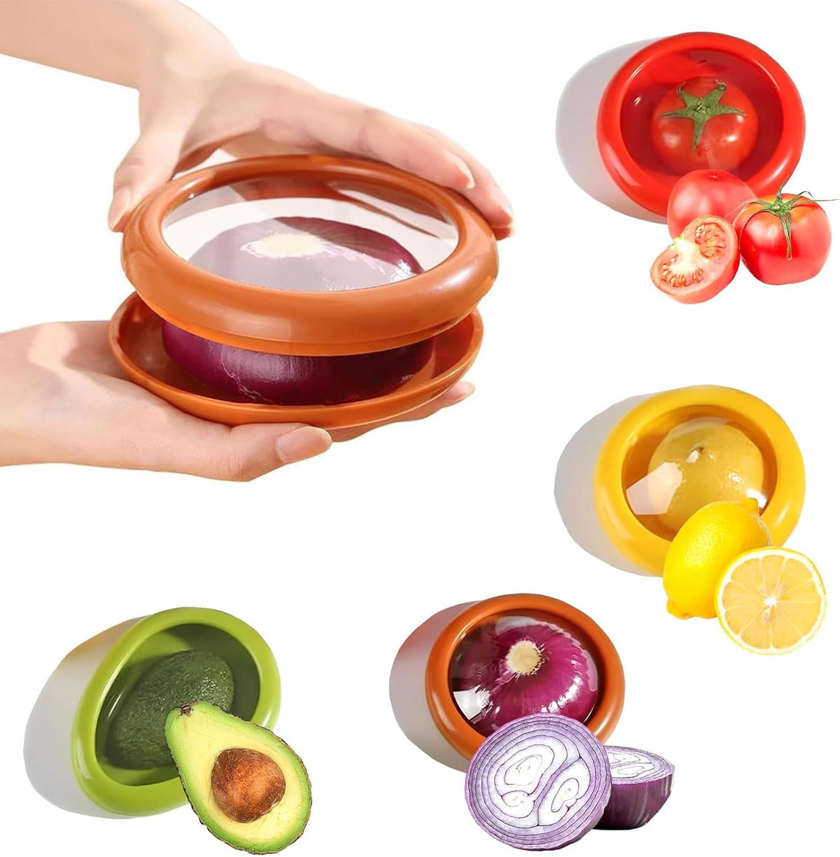 Clipore 4 Pack Silicone Fresh Food Storage Boxes, Reusable Pods for Fridge, Ideal for Avocados, Garlic, Lemons, Tomatoes, and Onions, Send Goods from Local Warehouse