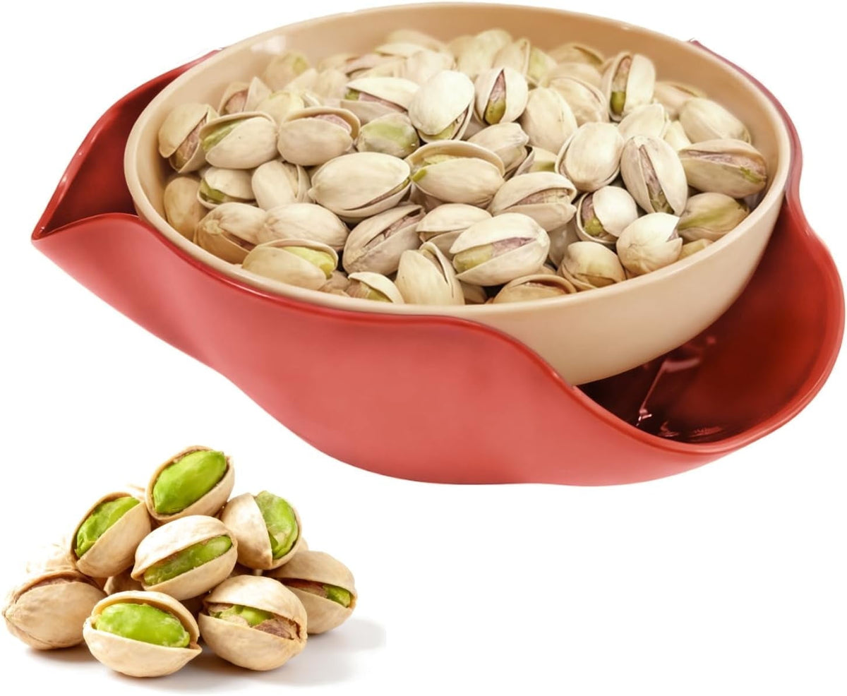 Double-Layer Nut Bowl with Separate Compartments - For Candy Pistachios in Shell, Shells - Red Snack Bowl for Home and Party, Send Goods from Local Warehouse