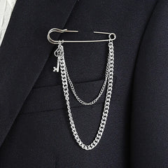 Hip Hop Big Pin Men's Trend Fashion Chain Chest Brooch Silver Plated Wedding Engagement Plating Internet Celebrity Exaggerated