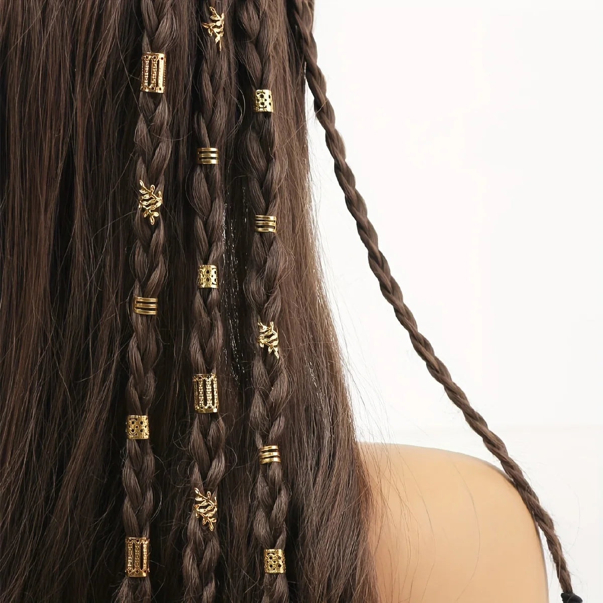 40pcs Mixed Hair Rings Set Dreadlocks Beads Braid Clips Luxury Women's Wig Extensions Hollow Hoop DIY Accessories