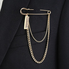 Hip Hop Big Pin Men's Trend Fashion Chain Chest Brooch Silver Plated Wedding Engagement Plating Internet Celebrity Exaggerated