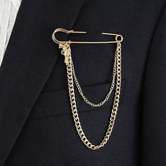 Hip Hop Big Pin Men's Trend Fashion Chain Chest Brooch Silver Plated Wedding Engagement Plating Internet Celebrity Exaggerated