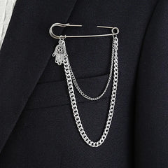 Hip Hop Big Pin Men's Trend Fashion Chain Chest Brooch Silver Plated Wedding Engagement Plating Internet Celebrity Exaggerated