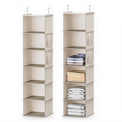 Hanging Closet Organizer, 6-Shelf Beige Storage Solution with Side Pockets for Clothes, Shoes, and Accessories, Closet Organizers and Storage, Send Goods from Local Warehouse
