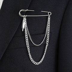 Hip Hop Big Pin Men's Trend Fashion Chain Chest Brooch Silver Plated Wedding Engagement Plating Internet Celebrity Exaggerated