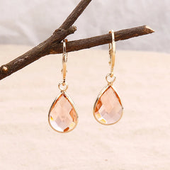 Fashion Gold Plated Colorful Rhinestone Birthstone Teardrop Shaped Dangle Earring  Hoop  Earrings for Women