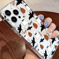 Popular Halloween Bat Mobile Phone case for iPhone 16 15 17 Air Pro Max 14 Customize Pattern Transparent Coque Back Cover
