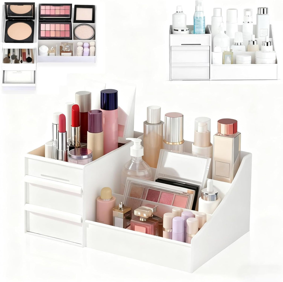 Makeup Organizer with Drawers, Cosmetic Organizer for Vanity Dresser Bathroom Countertop, Large Capacity Makeup Organizer for Skincare, Lipstick, Palettes, Perfume & Brush Display Holder