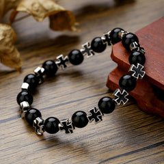 Live hot-selling small fresh niche black agate opal bracelet ins versatile Korean version cross elastic bracelet