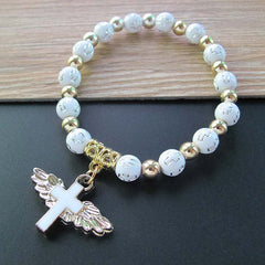 Cross mirror hot-selling bronzing acrylic cross bead bracelet, oil drop angel cross rosary bracelet bracelet