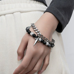 Xingmang Ice Crack Titanium Steel Double-layer Beaded Bracelet Fashion Trend Advanced Sense Niche Personality Design Gift Accessories Women