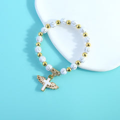 Shein Cross Mirror Hot Stamping Acrylic Cross Bead Bracelet Etsy Oil Dropping Angel Beaded Rosary Bead Hand Jewelry