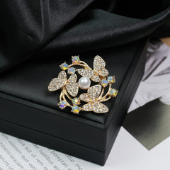 Fashion Retro Flower Pearl Diamond Brooch Versatile High-end Natural Color Alloy Brooch Clothing Pin Buckle