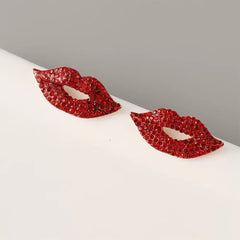 Amazon hot-selling sexy red lip brooch fashionable full diamond high-end clothing dripping corsage women's anti-light pin